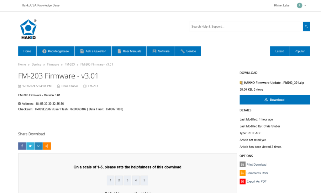 Hakko Righrt To Repair Partial Compliacne FM 203 Firmware v3.01 Released